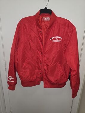 Red Bomber Jacket with 'Bobby Tarantino vs. Everybody' Graphic